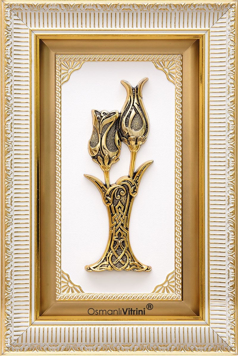 28 cm x 43 cm Beyaz Altın Renk Lalegül Tablo Çerçeve