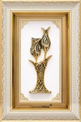 28 cm x 43 cm Beyaz Altın Renk Lalegül Tablo Çerçeve