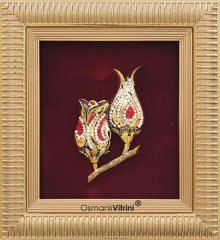 18 cm x 20 cm Ölçü Taşlı Dore Altın Renk Lalegül Tablo Çerçeve