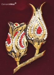 18 cm x 20 cm Ölçü Taşlı Dore Altın Renk Lalegül Tablo Çerçeve