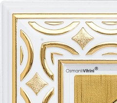 22 cm x 34 cm Beyaz Altın Renk Besmeleli Hilalli Osmanlı Tuğrası