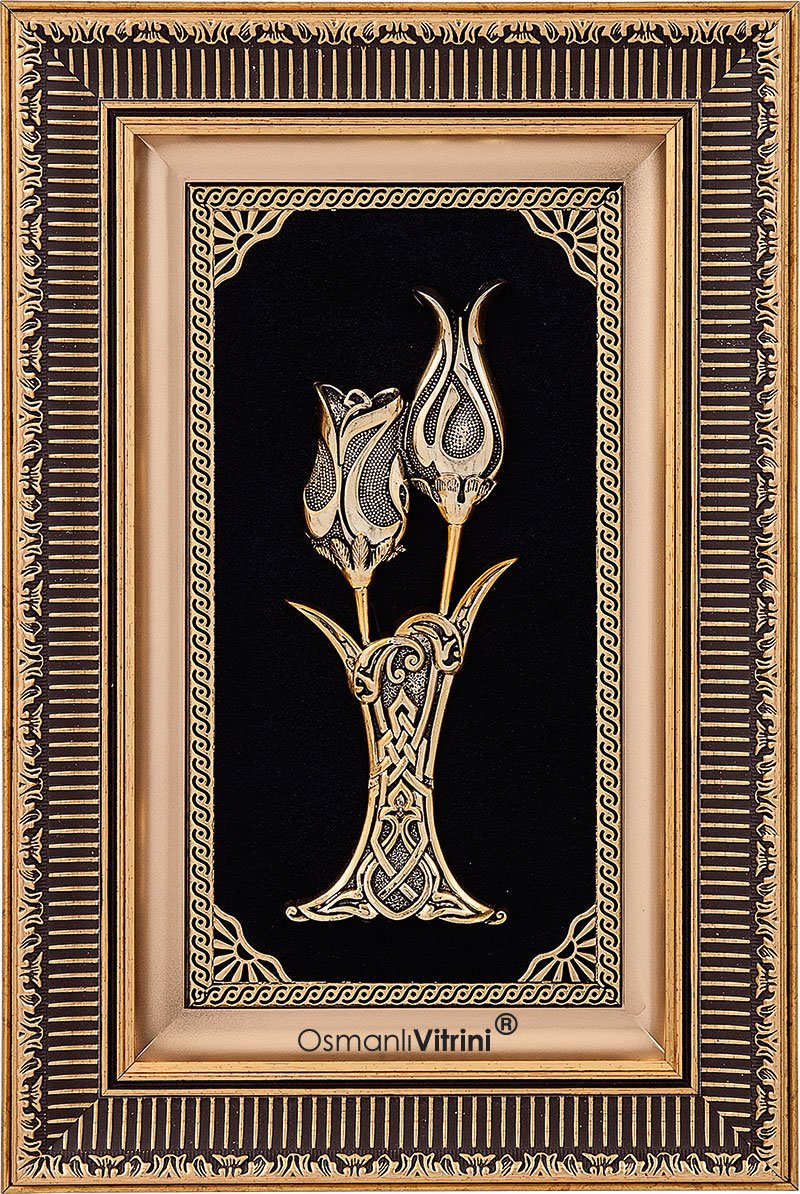 28 cm x 43 cm Altın Sarı Renk Lalegül Tablo Çerçeve