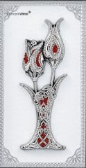 28 cm x 43 cm Taşlı Beyaz Gümüş Renk Lalegül Tablo Çerçeve