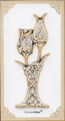 28 cm x 43 cm Taşlı Beyaz Altın Renk Lalegül Tablo Çerçeve