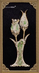 28 cm x 43 cm Taşlı Altın Sarı Renk Lalegül Tablo Çerçeve