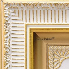 28cm x 43cm Beyaz Altın Renk Tuğralı Osmanlı Arması Tablo Çerçeve