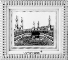 33 cm x 29 cm Beyaz Gümüş Renk Kabartmalı Kabe Tablo Çerçeve