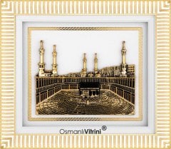 33 cm x 29 cm Beyaz Altın Renk Kabartmalı Kabe Tablo Çerçeve