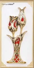 30 cm x 50 cm Taşlı Beyaz Altın Renk Lalegül Tablo Çerçeve