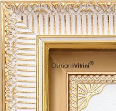 30 cm x 50 cm Beyaz Altın Renk Tuğralı Osmanlı Arması Tablo Çerçeve