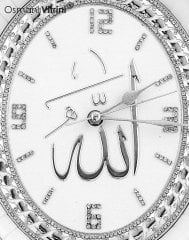 32 cm x 37 cm Beyaz Gümüş Renk Allah Yazılı Saat Tablo Çerçeve