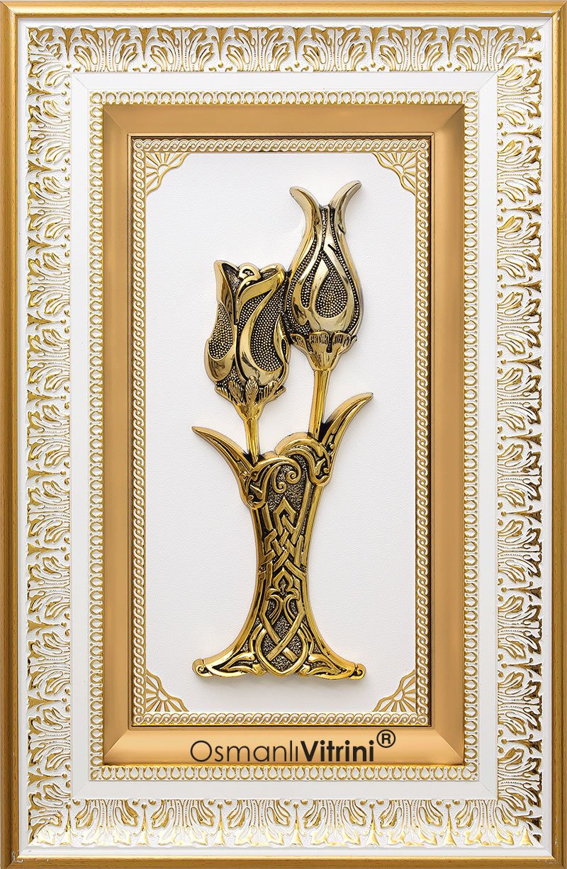 36cm x 56cm Beyaz Altın Renk Lalegül Tablo Çerçeve