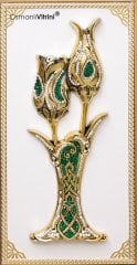 36 cm x 56 cm Taşlı Beyaz Altın Renk Lalegül Tablo Çerçeve