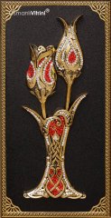 36 cm x 56 cm Taşlı Siyah Altın Renk Lalegül Tablo Çerçeve