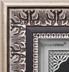 36 cm x 56 cm Siyah Gümüş Renk Tuğralı Osmanlı Arması Tablo Çerçeve