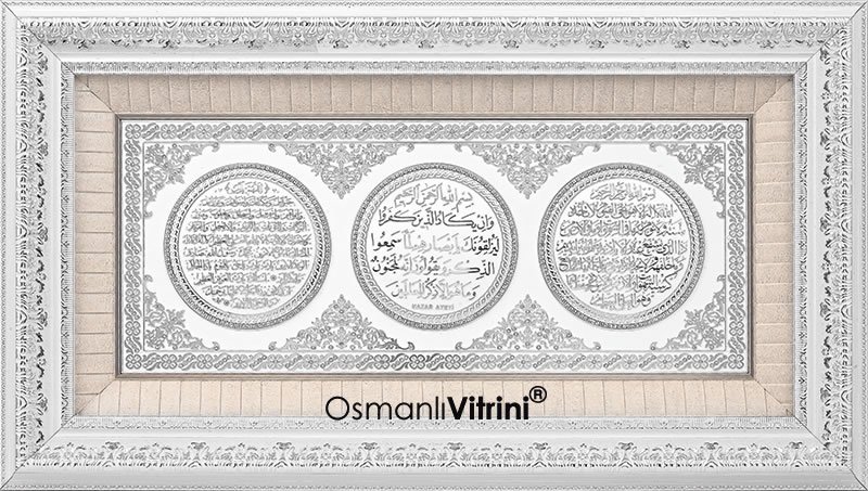 50 cm x 90 cm Beyaz Gümüş Ayetel Kürsi Nazar Bereket Dua Tablo Çerçeve