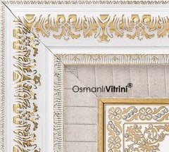 50 cm x 90 cm Beyaz Altın Ayetel Kürsi Nazar Bereket Dua Tablo Çerçeve