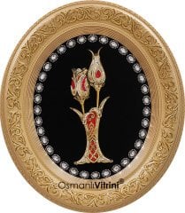 52 cm x 60 cm Taşlı Altın Renk Lalegül Tablo Çerçeve
