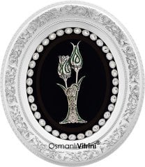 52 cm x 60 cm Taşlı Beyaz Gümüş Renk Lalegül Tablo Çerçeve