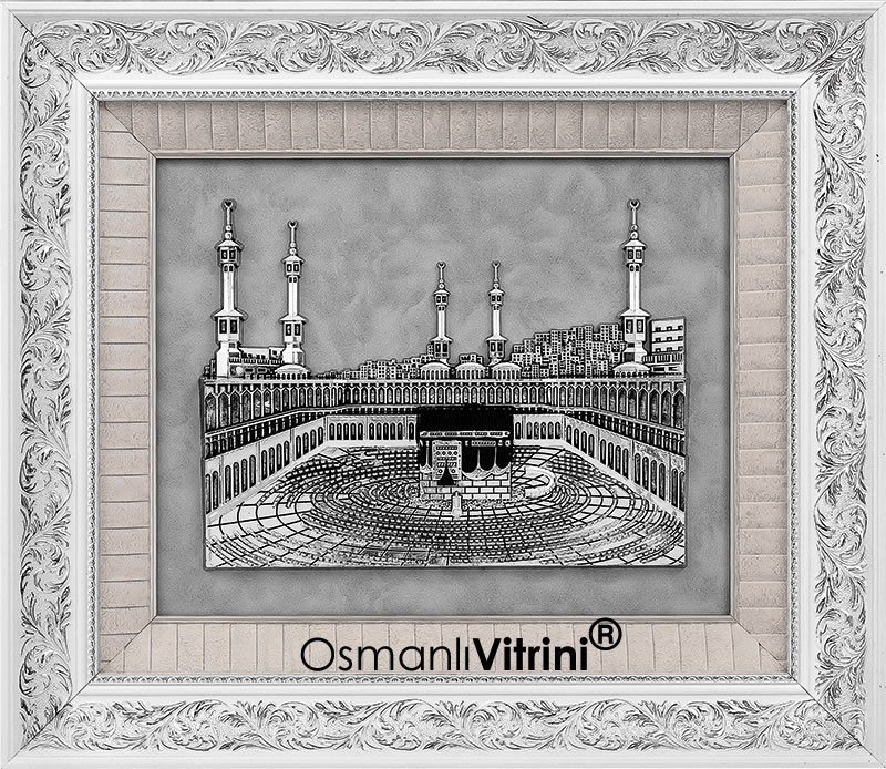 60 cm x 70 cm Beyaz Gümüş Renk Kabartmalı Kabe Tablo Çerçeve