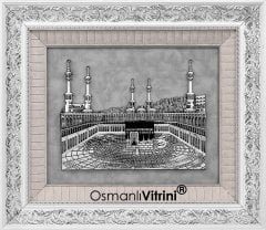 60 cm x 70 cm Beyaz Gümüş Renk Kabartmalı Kabe Tablo Çerçeve