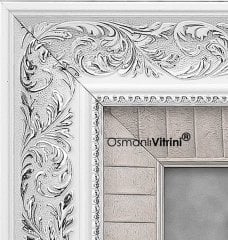 60 cm x 70 cm Taşlı Beyaz Gümüş Renk Kabartmalı Kabe Tablo Çerçeve