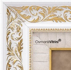 60 cm x 70 cm Taşlı Beyaz Altın Renk Kabartmalı Kabe Tablo Çerçeve