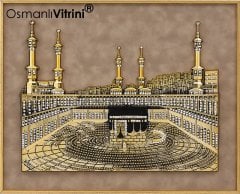 60 cm x 70 cm Taşlı Beyaz Altın Renk Kabartmalı Kabe Tablo Çerçeve