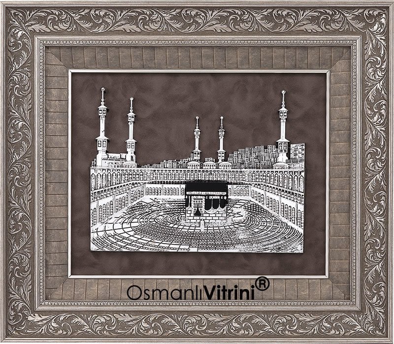 60 cm x 70 cm Taşlı Gümüş Renk Kabartmalı Kabe Tablo Çerçeve