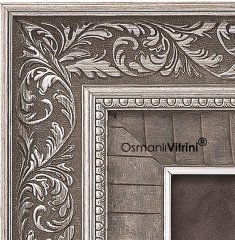 60 cm x 70 cm Taşlı Gümüş Renk Kabartmalı Kabe Tablo Çerçeve