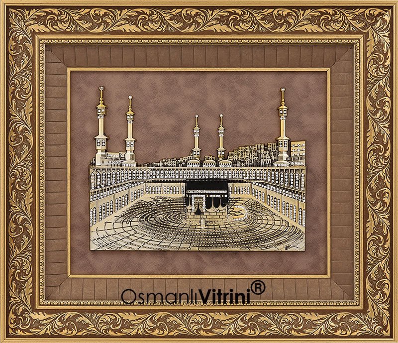 60 cm x 70 cm Taşlı Altın Renk Kabartmalı Kabe Tablo Çerçeve
