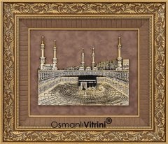 60 cm x 70 cm Taşlı Altın Renk Kabartmalı Kabe Tablo Çerçeve
