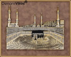 60 cm x 70 cm Taşlı Altın Renk Kabartmalı Kabe Tablo Çerçeve