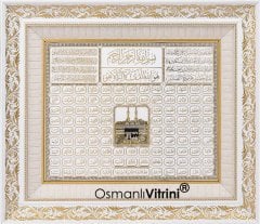 66 cm x 76 cm Beyaz Altın Renk Besmele Fatiha Ayetel Kürsi Esmaül Hüsna Kabe Tablo Çerçeve