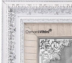 68 cm x 75 cm Tam Taşlı Beyaz Gümüş Renk Esmaül Hüsna Yazılı Tablo Çerçeve