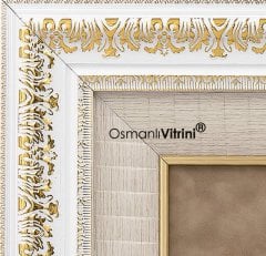 70 cm x 75 cm Beyaz Altın Renk Osmanlı Tuğrası Arması Tablo Çerçeve