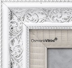 70 cm x 75 cm Beyaz Gümüş Renk Osmanlı Tuğrası Arması Tablo Çerçeve