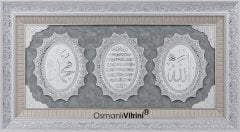 71 cm x 128 cm Beyaz Gümüş Renk Ayetel Kürsi Allah Hz.Muhammed Tablo Çerçeve