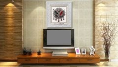 75 cm x 80 cm Taşlı Beyaz Gümüş Osmanlı Tuğrası Arması Tablo Çerçeve
