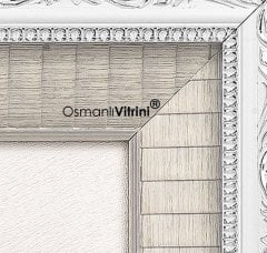 75 cm x 80 cm Taşlı Beyaz Gümüş Osmanlı Tuğrası Arması Tablo Çerçeve