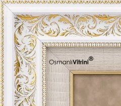 75 cm x 80 cm Taşlı Beyaz Altın Osmanlı Tuğrası Arması Tablo Çerçeve