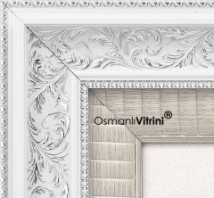 60 cm x 65 cm Taşlı Beyaz Gümüş Osmanlı Tuğrası Arması Tablo Çerçeve