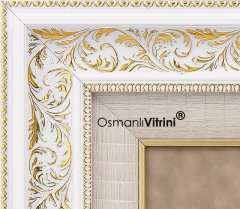 60 cm x 65 cm Taşlı Beyaz Altın Renk Osmanlı Tuğrası Arması Tablo Çerçeve