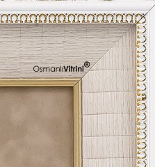 60 cm x 65 cm Taşlı Beyaz Altın Renk Osmanlı Tuğrası Arması Tablo Çerçeve