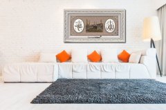 75 cm x 140 cm Tam Taşlı Beyaz Altın Renk Allah Hz.Muhammed Kabe Tablo Çerçeve