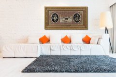 75 cm x 140 cm Tam Taşlı Altın Renk Allah Hz.Muhammed Kabe Tablo Çerçeve