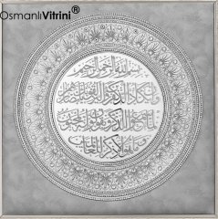80 cm x 80 cm Beyaz Gümüş Renk Nazar Duası Tablo Çerçeve