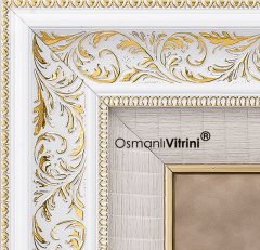 80 cm x 80 cm Tam Taşlı Beyaz Altın Ayetel Kürsi Duası Tablo Çerçeve