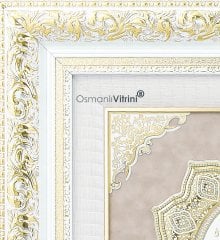 90 cm x 180 cm Beyaz Altın Renk Besmele Fatiha Ayetel Kürsi Esmaül Hüsna Kabe Tablo Çerçeve