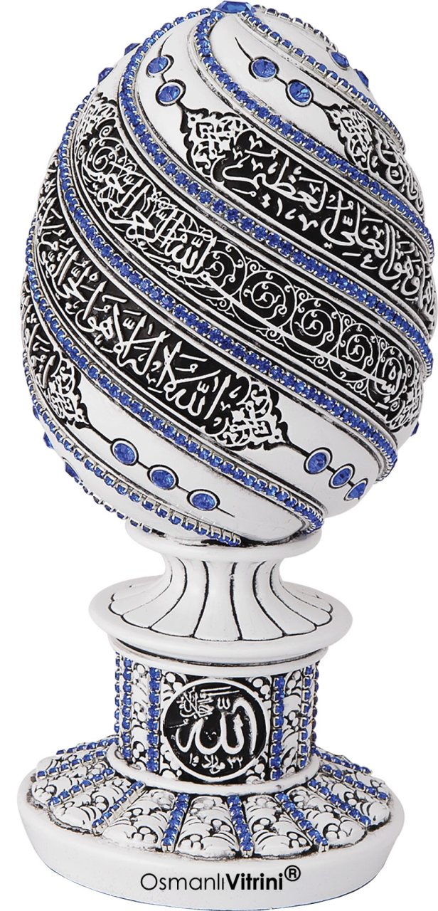 8 cm x 19 cm Taşlı Beyaz Mavi Renk Ayetel Kürsi Dualı Biblo